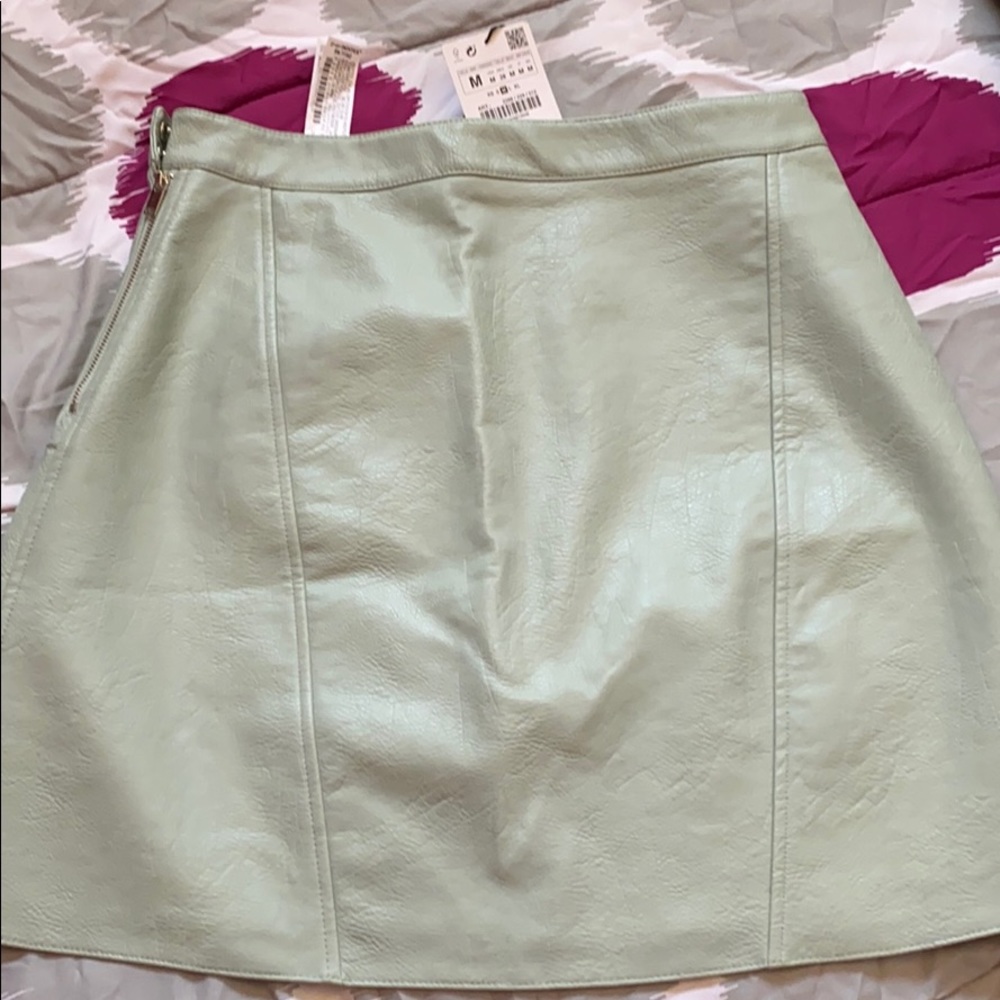 Teal leather skirt